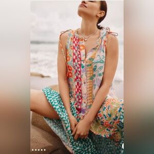 ANTHROPOLOGY Ellen Merchant Shoulder-Tie Buttondown Dress